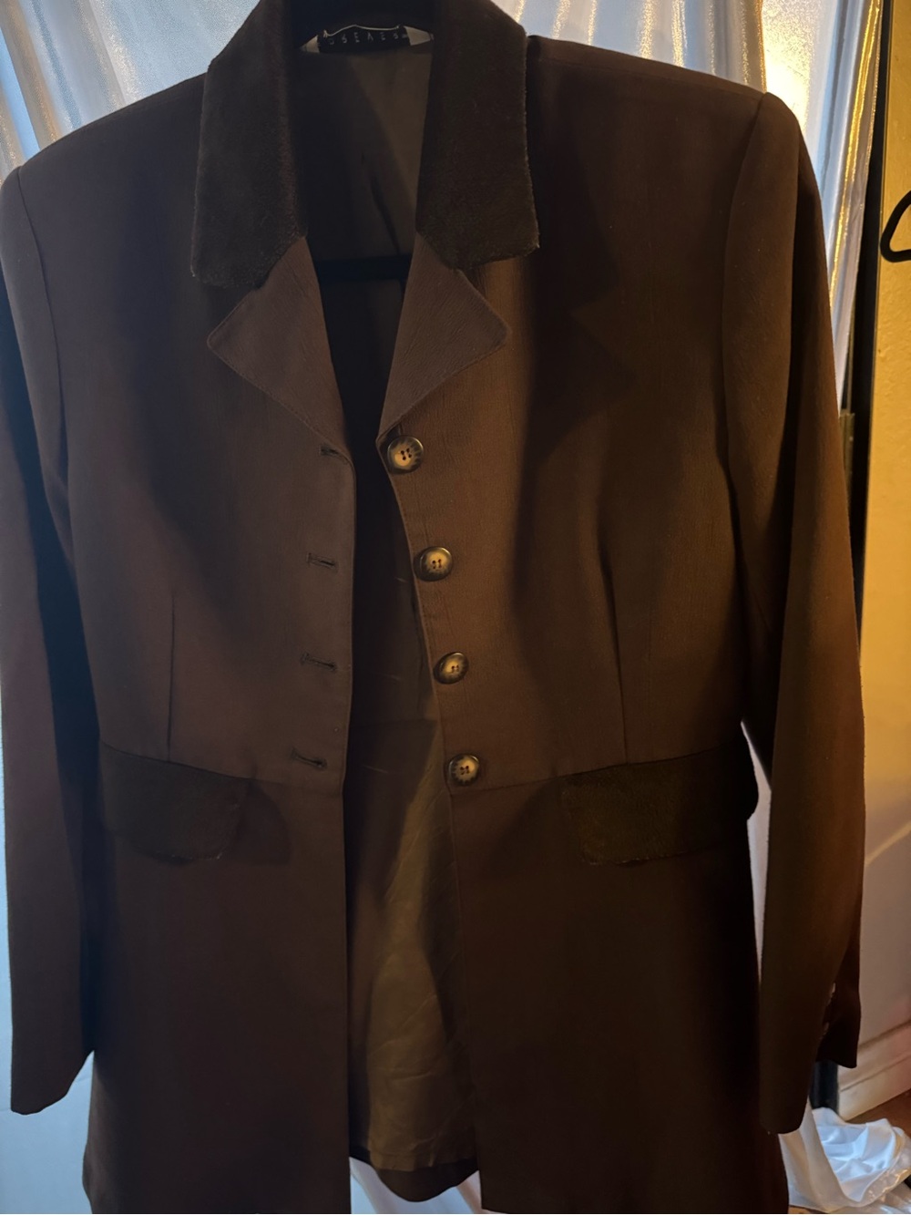 Classic Women's Dark Brown Blazer with Velvet Trim - Picture 2 of 10